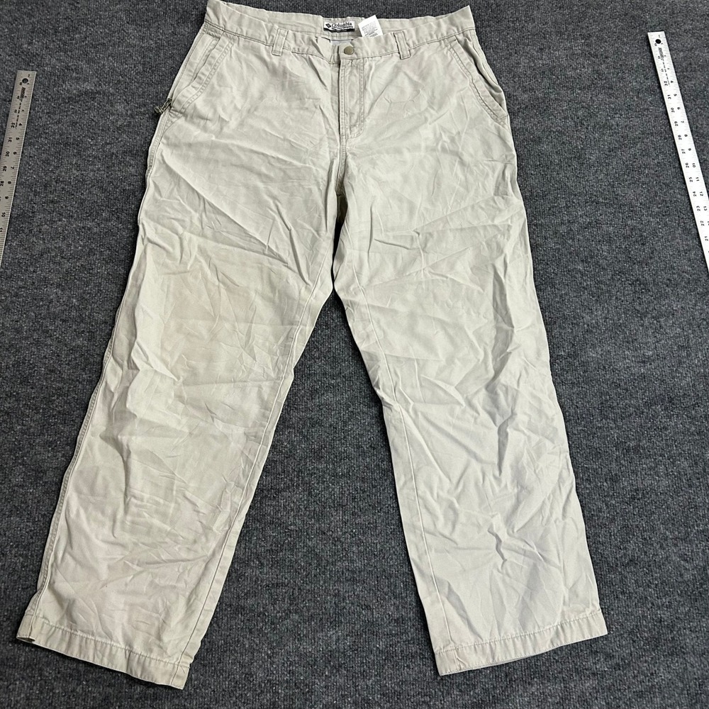 Columbia Pants Womens Size 14 Short Beige Canvas Straight Leg Outdoor Casual